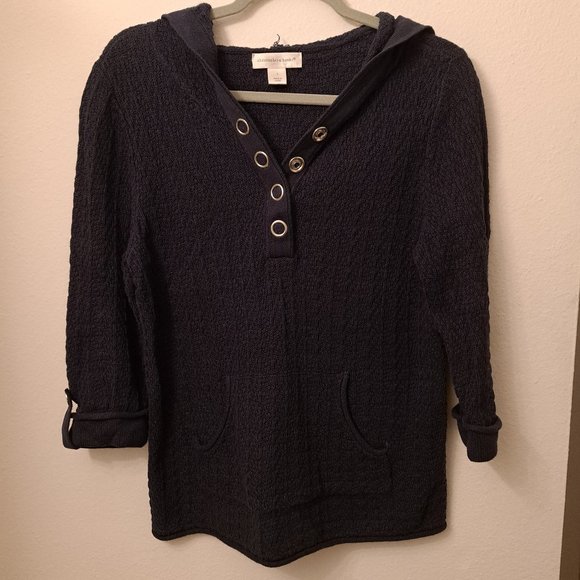Christopher & Banks Sweaters - Christopher & Banks Blue Knit Hooded Sweater Size Small